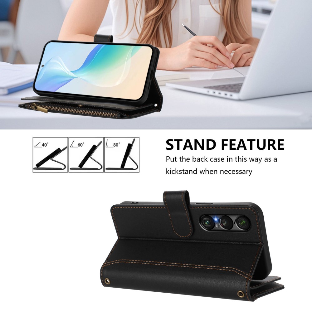  Sony Xperia 1 VII Fodral Multifunktionellt Läder Svart