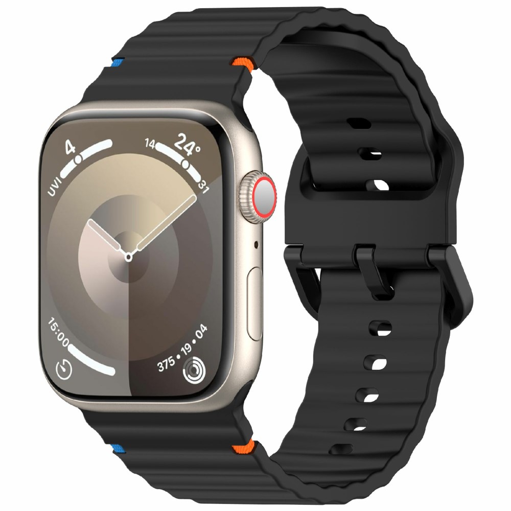  Apple Watch 42/44/45/46/49 mm Armband Silikon Wave Svart
