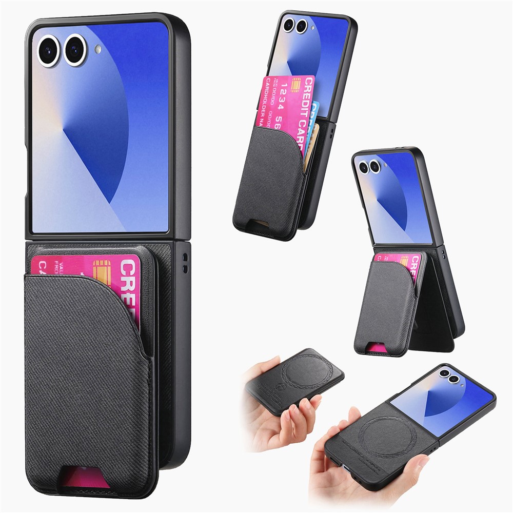 Galaxy Z Flip 7 Skal Inkl. Avtagbart Kortfack Läder Svart