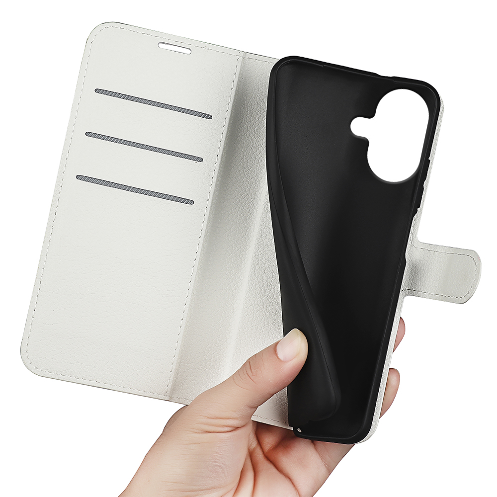  iPhone 17 Fodral Litchi Läder Vit