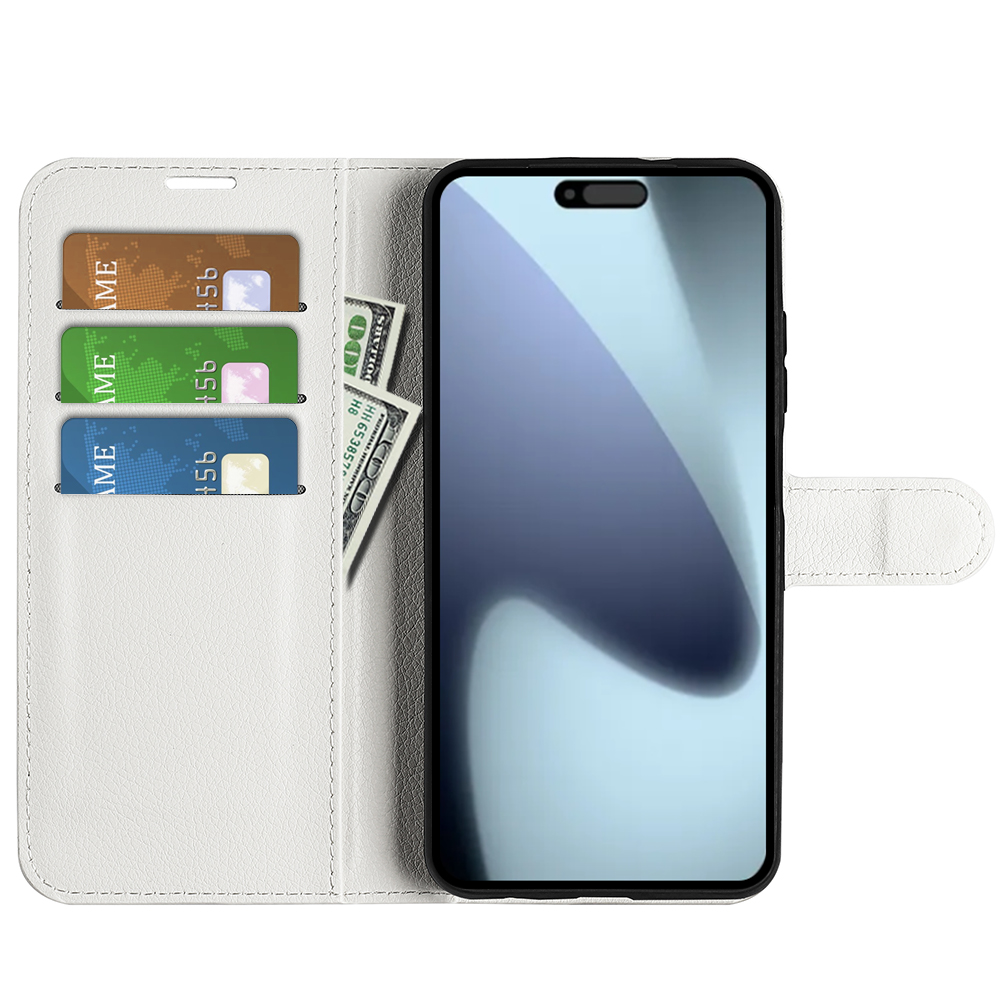  iPhone 17 Fodral Litchi Läder Vit