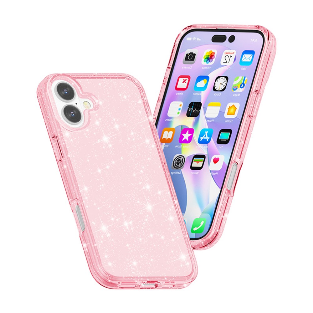  iPhone 17 Skal Hybrid Glitter Rosa