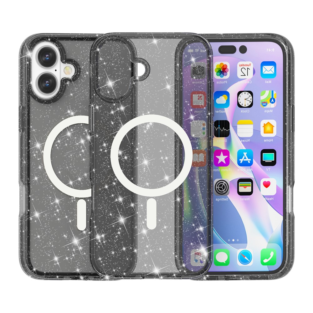  iPhone 17 Skal MagSafe Hybrid Glitter Svart