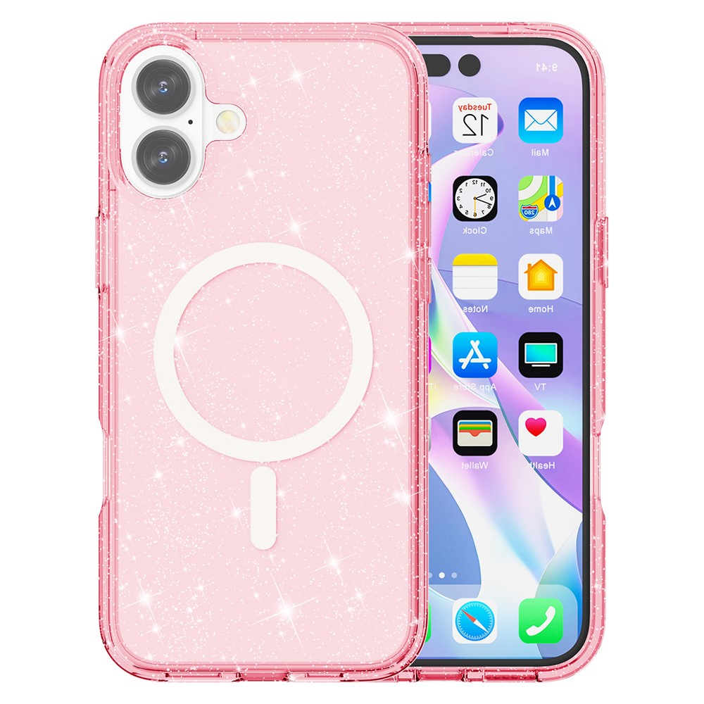  iPhone 17 Skal MagSafe Hybrid Glitter Rosa