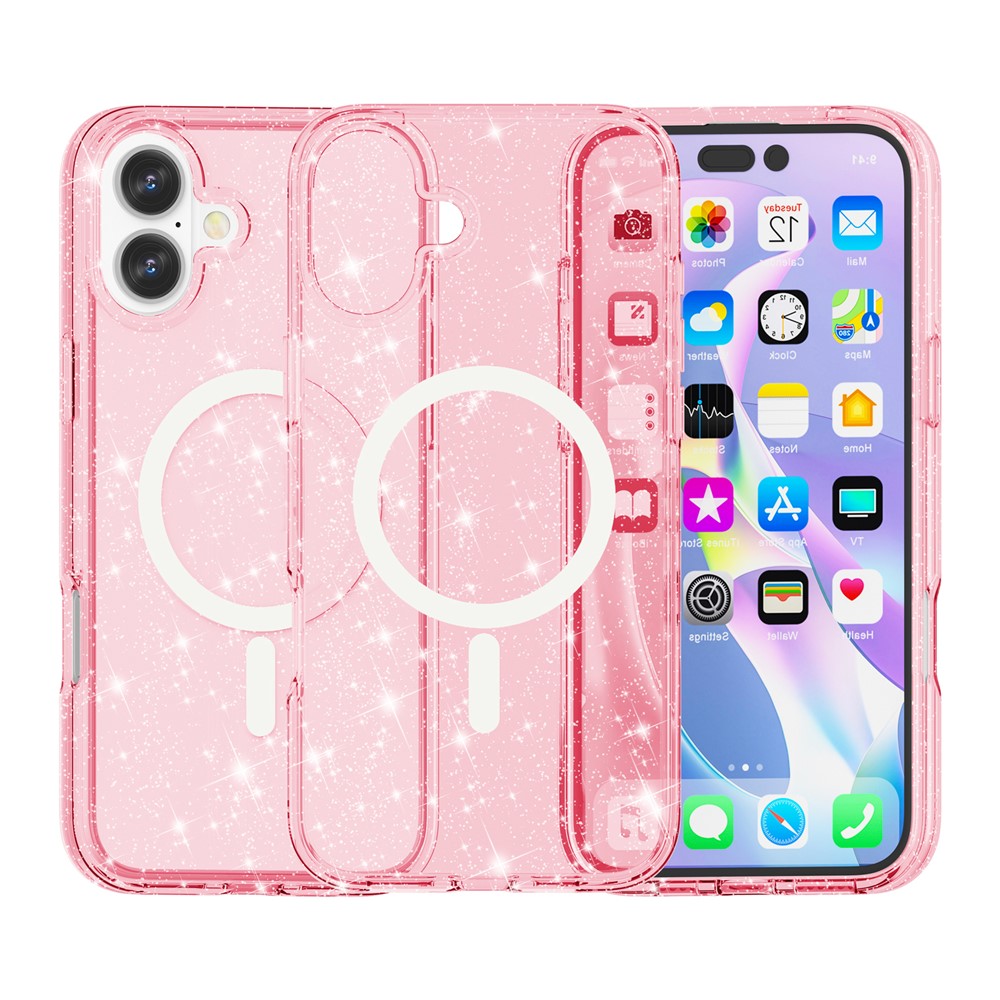  iPhone 17 Skal MagSafe Hybrid Glitter Rosa
