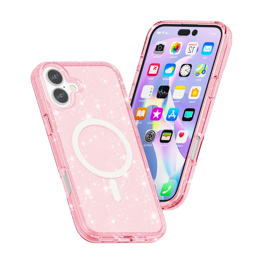  iPhone 17 Skal MagSafe Hybrid Glitter Rosa