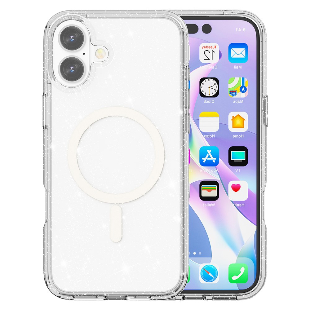  iPhone 17 Skal MagSafe Hybrid Glitter Vit