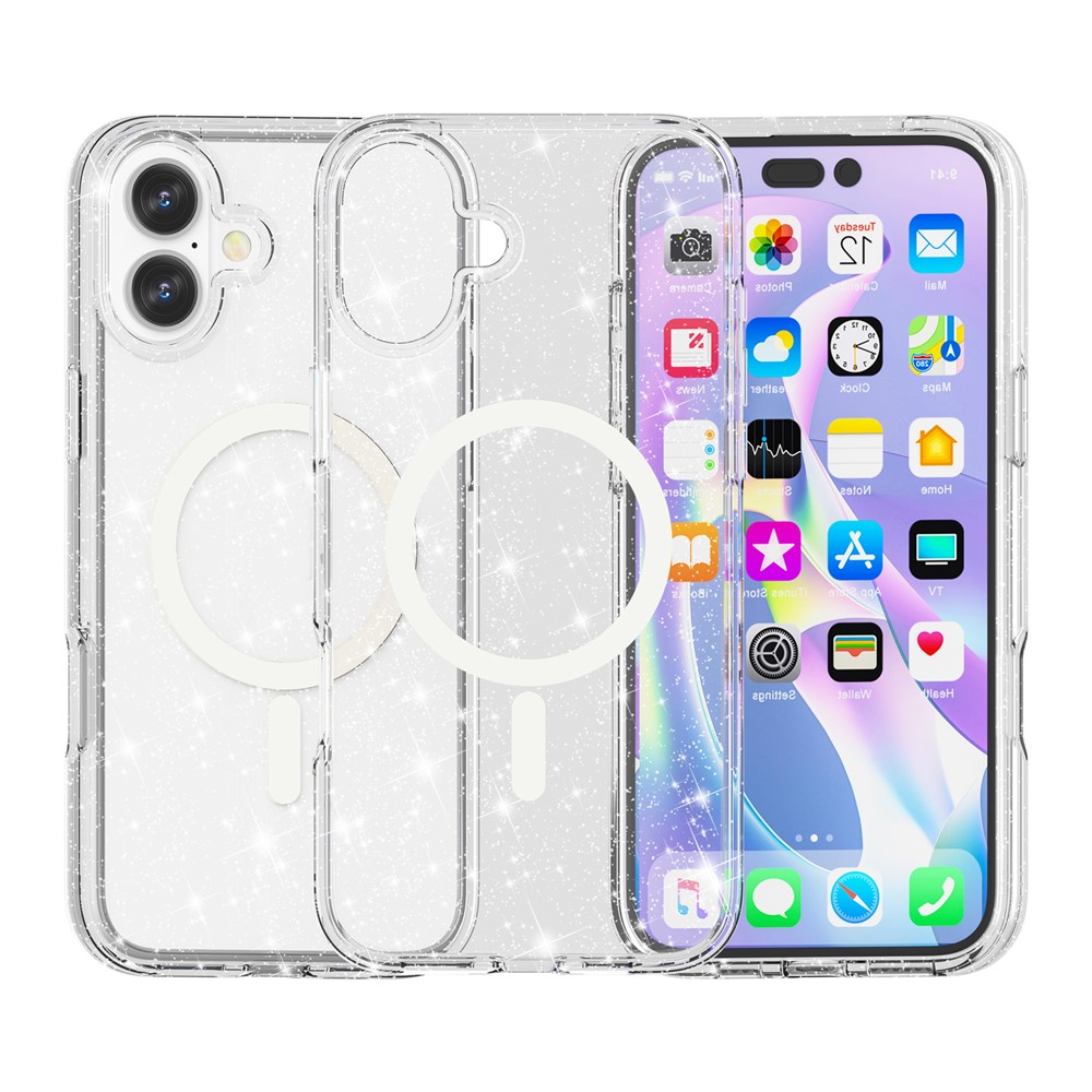  iPhone 17 Skal MagSafe Hybrid Glitter Vit