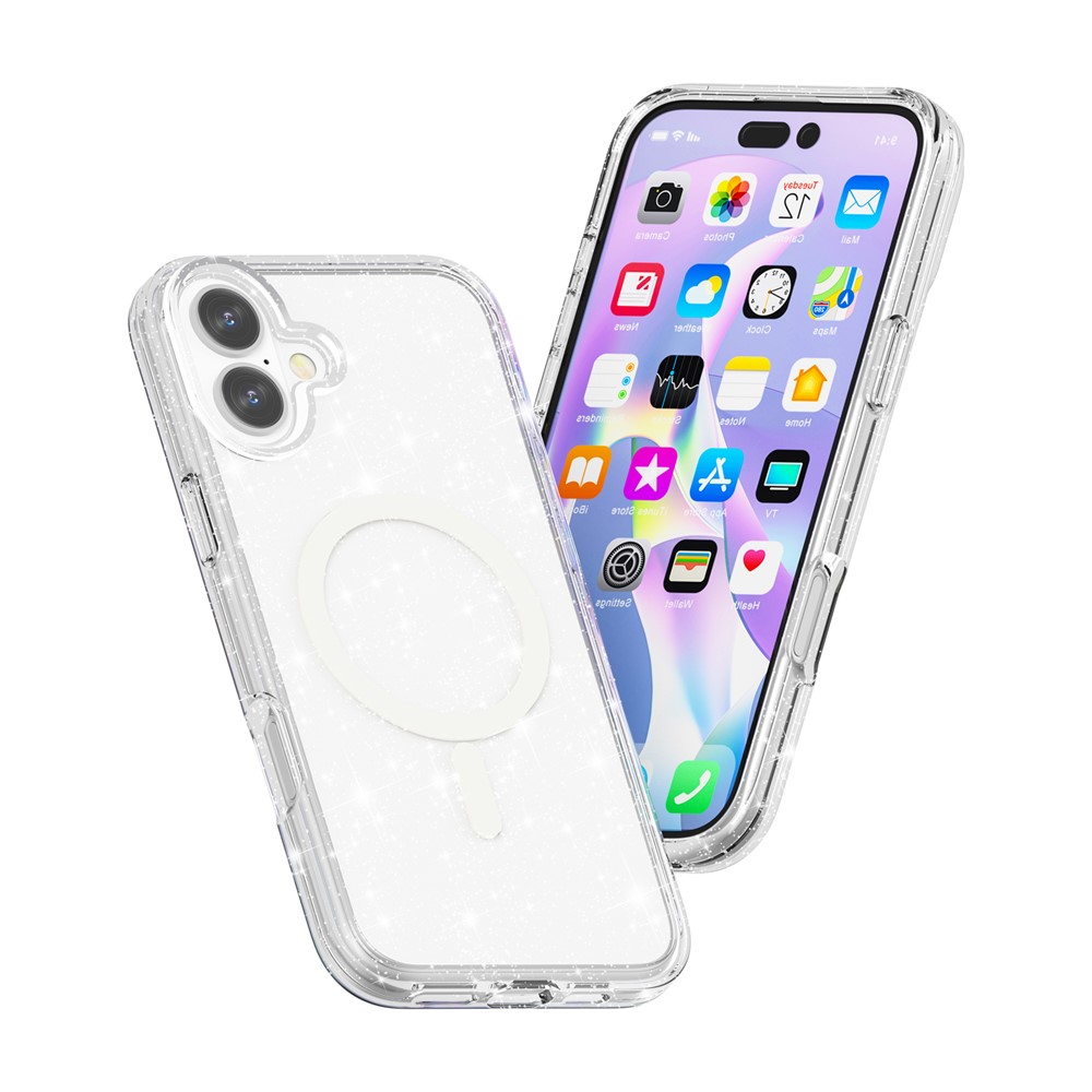  iPhone 17 Skal MagSafe Hybrid Glitter Vit