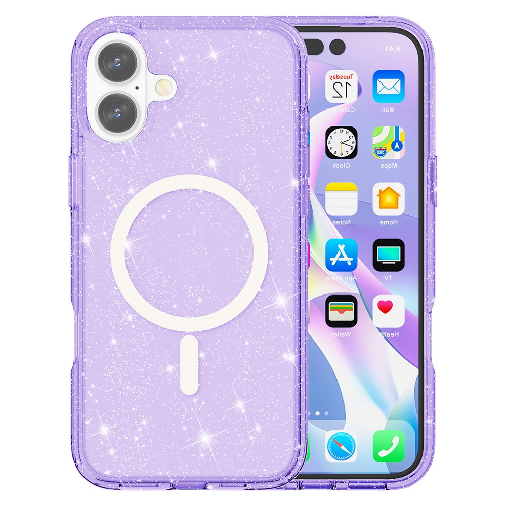  iPhone 17 Skal MagSafe Hybrid Glitter Lila