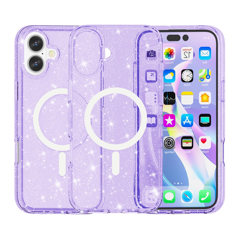  iPhone 17 Skal MagSafe Hybrid Glitter Lila