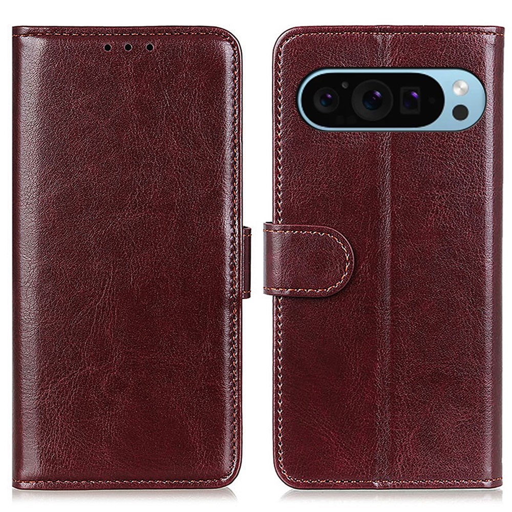  Google Pixel 10/10 Pro / 9/9 Pro Fodral Crazy Horse Läder Brun