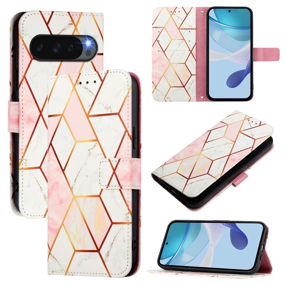  Google Pixel 10/10 Pro / 9/9 Pro Fodral Marmor Rosa / Vit