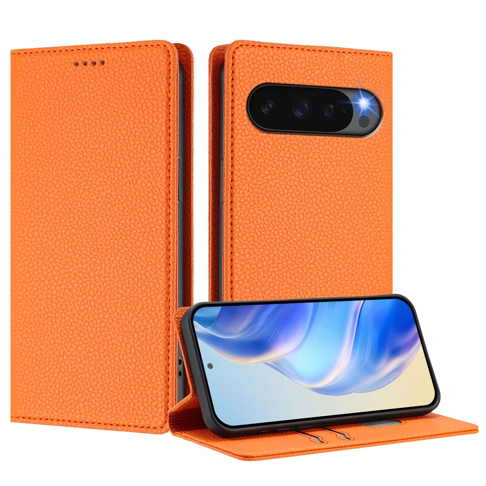  Google Pixel 10/10 Pro / 9/9 Pro Fodral RFID Litchi Läder Orange