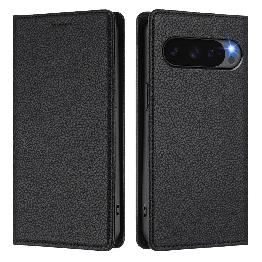  Google Pixel 10/10 Pro / 9/9 Pro Fodral RFID Litchi Läder Svart