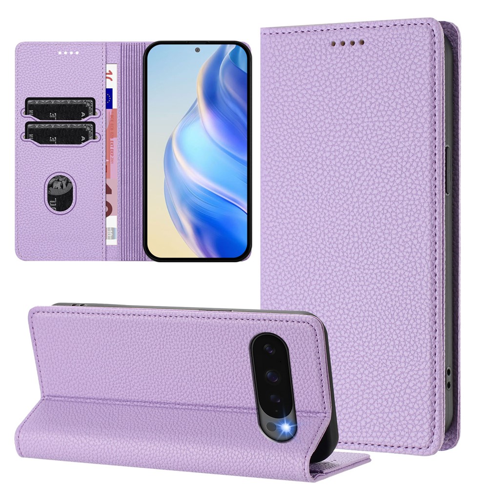  Google Pixel 10/10 Pro / 9/9 Pro Fodral RFID Litchi Läder Lila