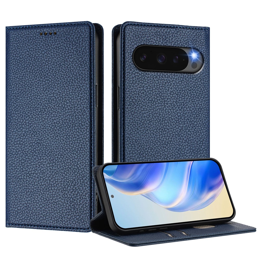  Google Pixel 10/10 Pro / 9/9 Pro Fodral RFID Litchi Läder Blå