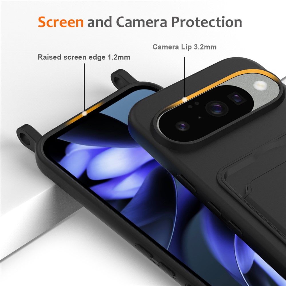  Google Pixel 10 Skal Med Kortfack & Mobilsnöre Silikon Svart