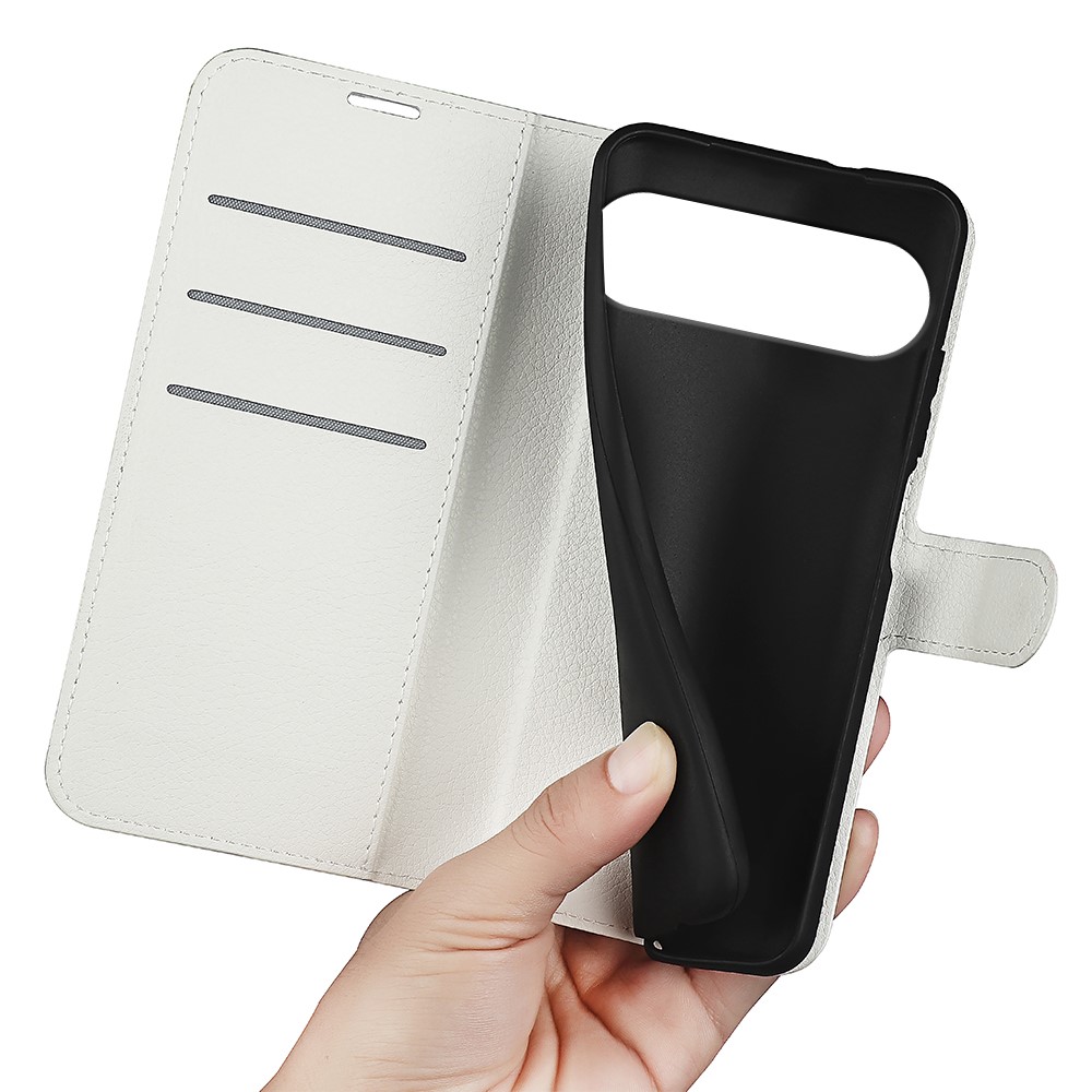 Google Pixel 10 Pro XL Fodral Litchi Läder Vit