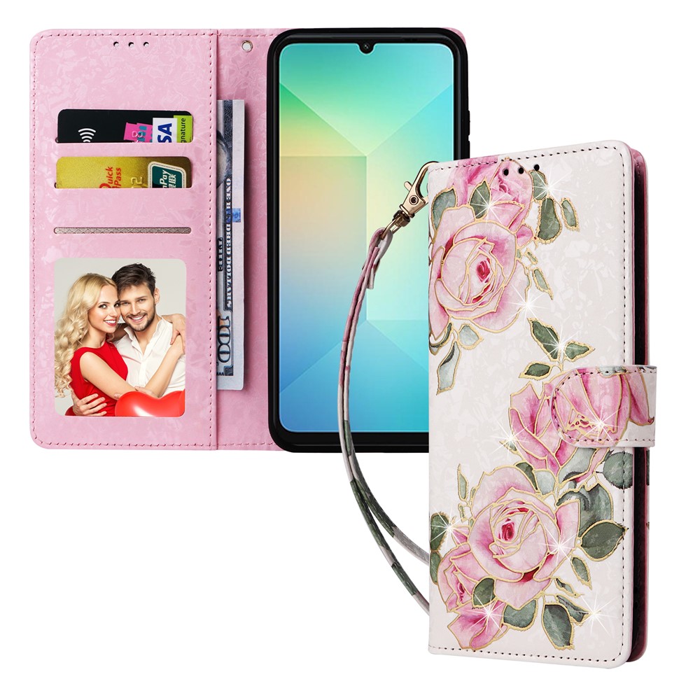  Samsung Galaxy A07 Fodral RFID Läder Rosa Blommor