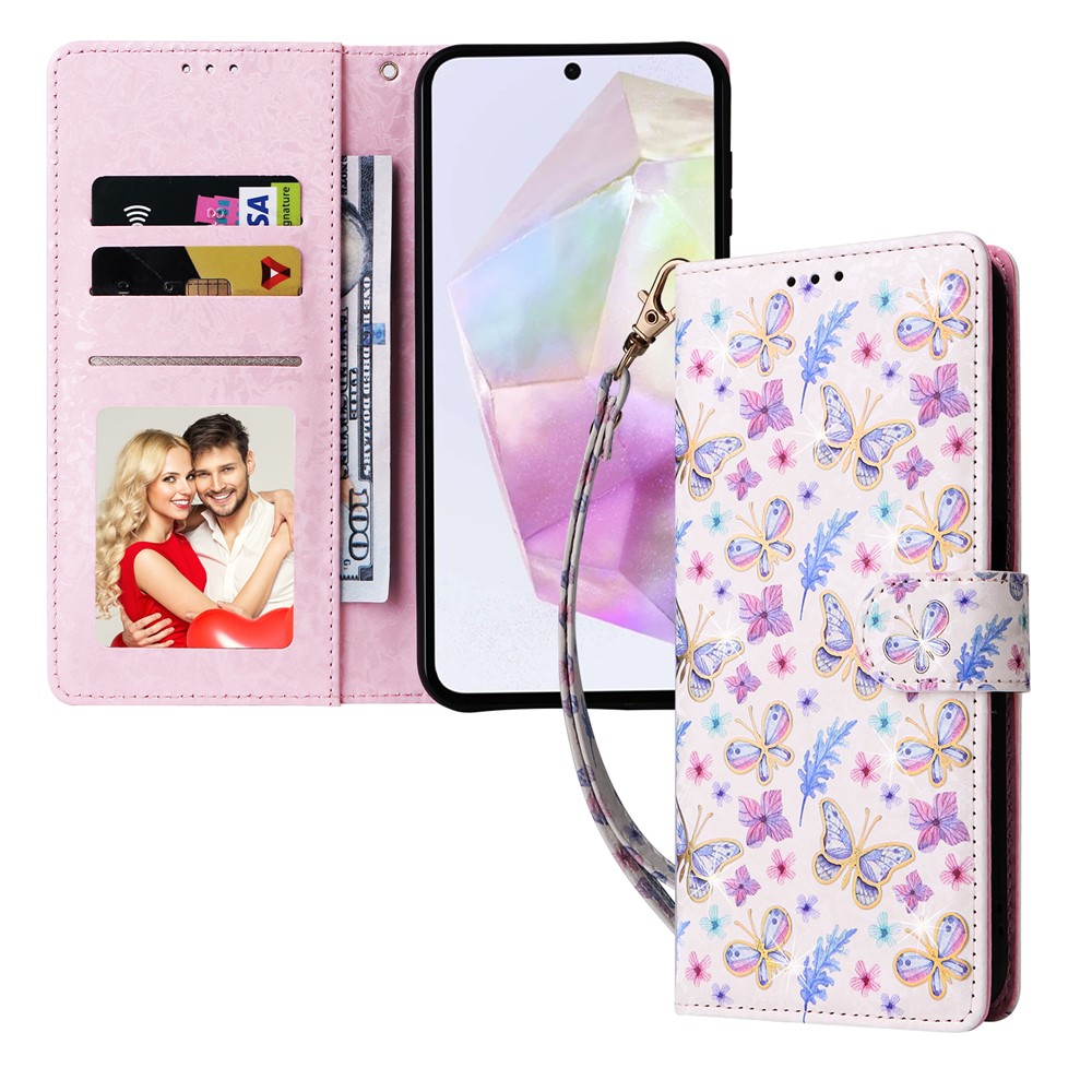  Samsung Galaxy A17 Fodral RFID Läder Fjärilar / Blommor