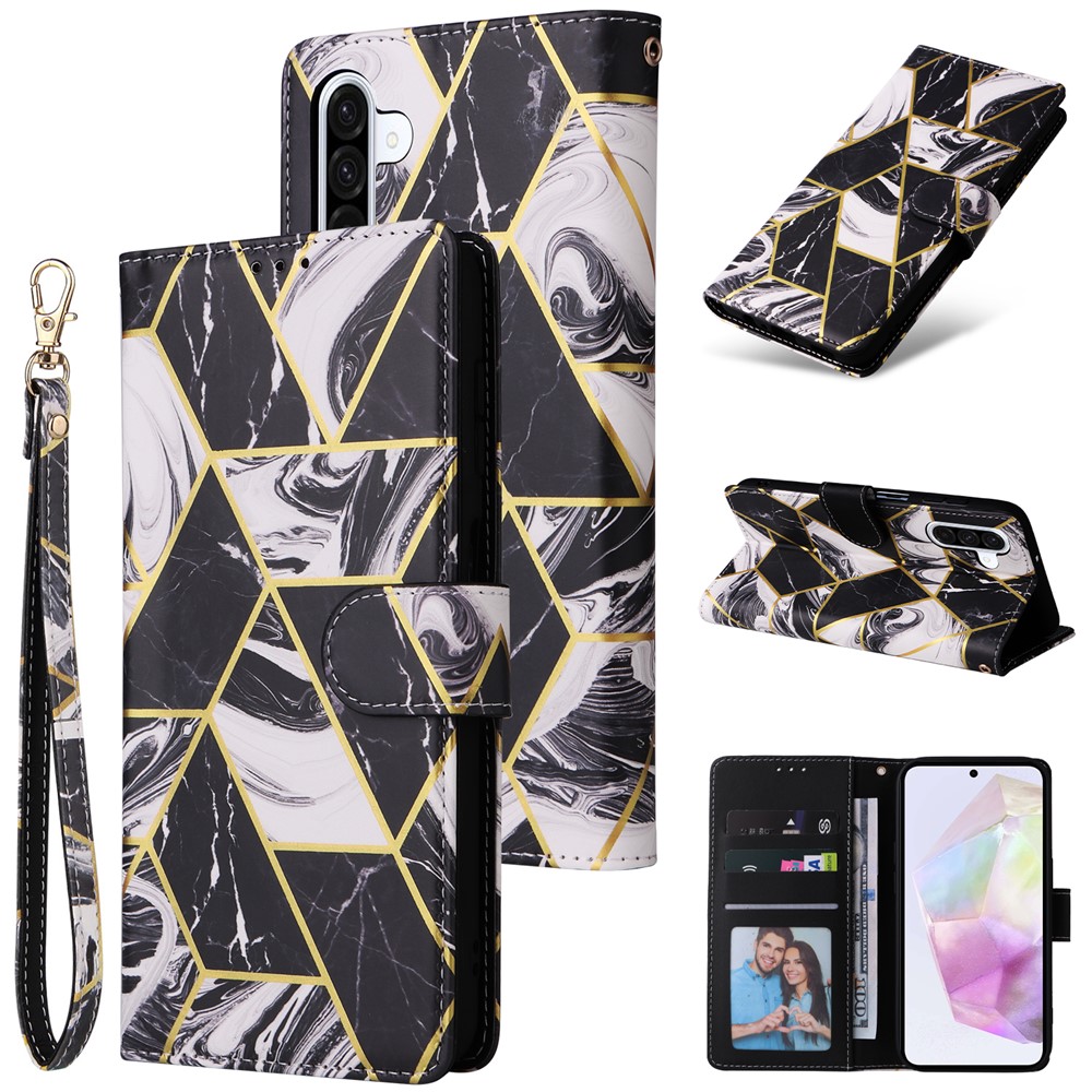  Samsung Galaxy A17 / A26 Fodral Läder Marmor Svart