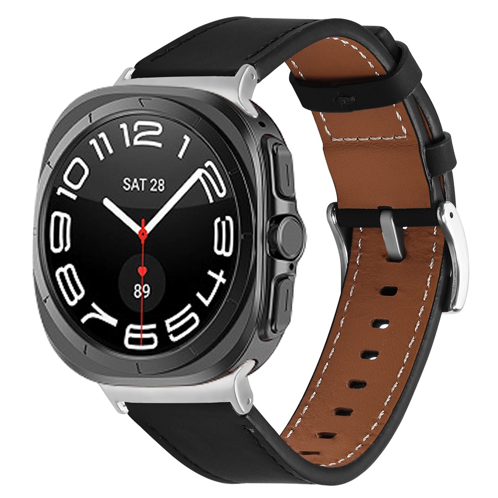  Galaxy Watch 8 46/44/40 mm Armband Äkta Läder Svart