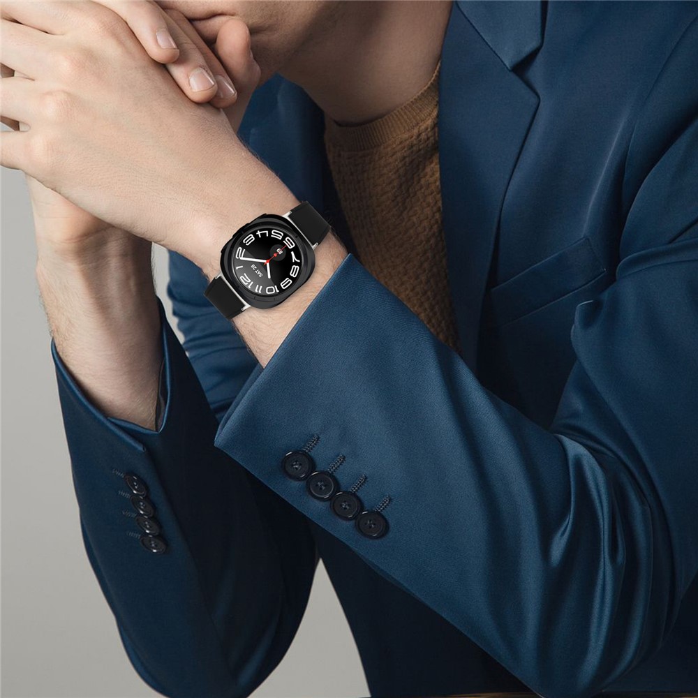  Galaxy Watch 8 46/44/40 mm Armband Äkta Läder Svart