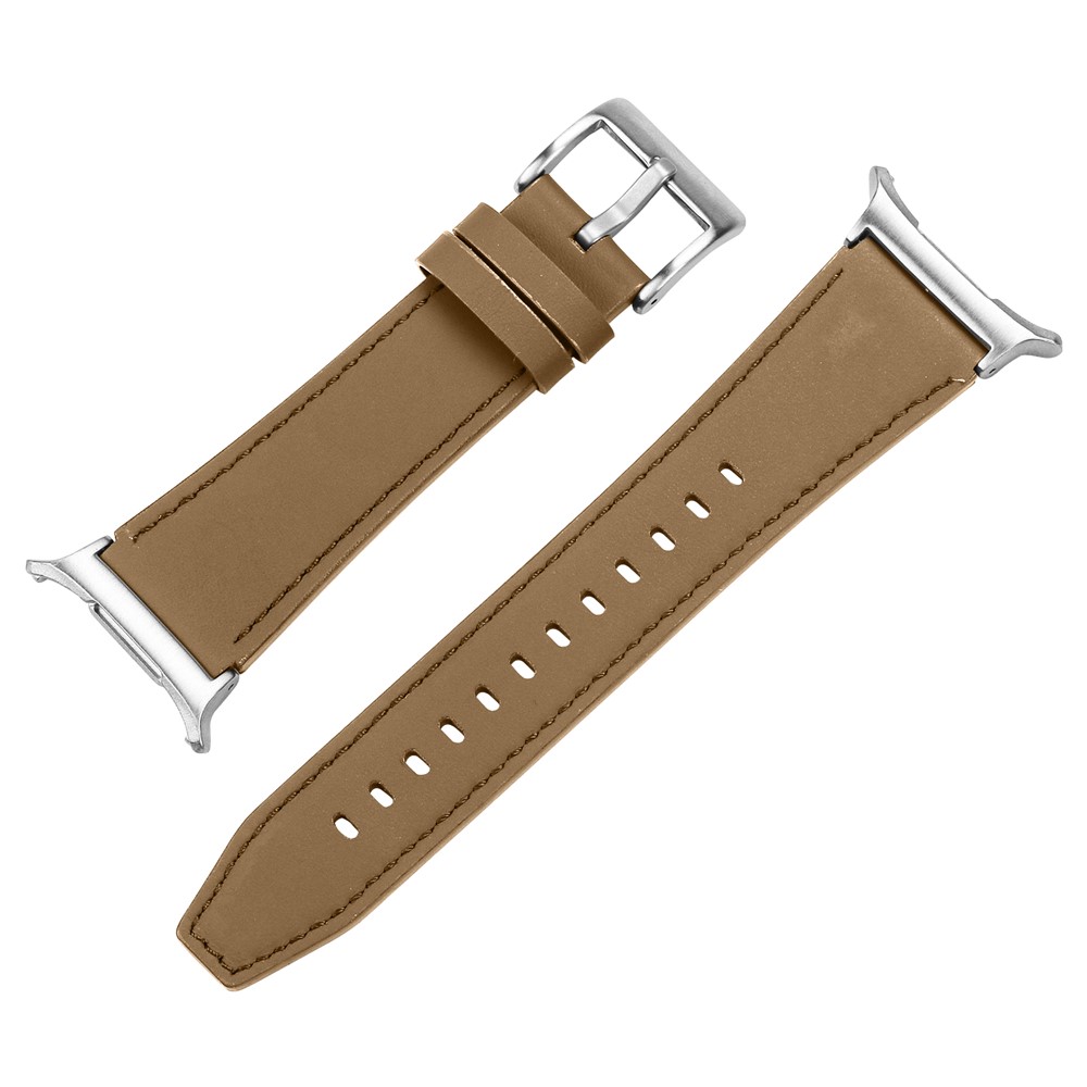  Galaxy Watch 8 46/44/40 mm Armband Äkta Läder Ljus Brun