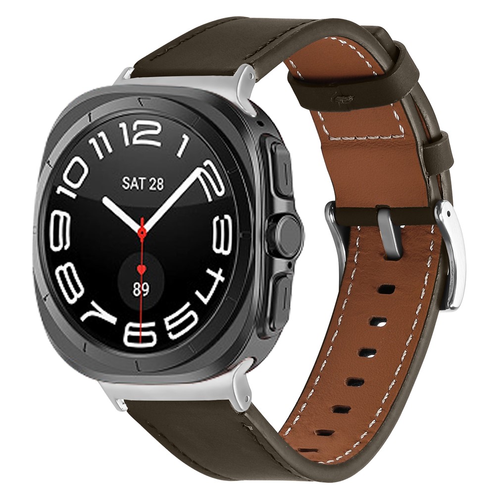  Galaxy Watch 8 46/44/40 mm Armband Äkta Läder Mörk Brun