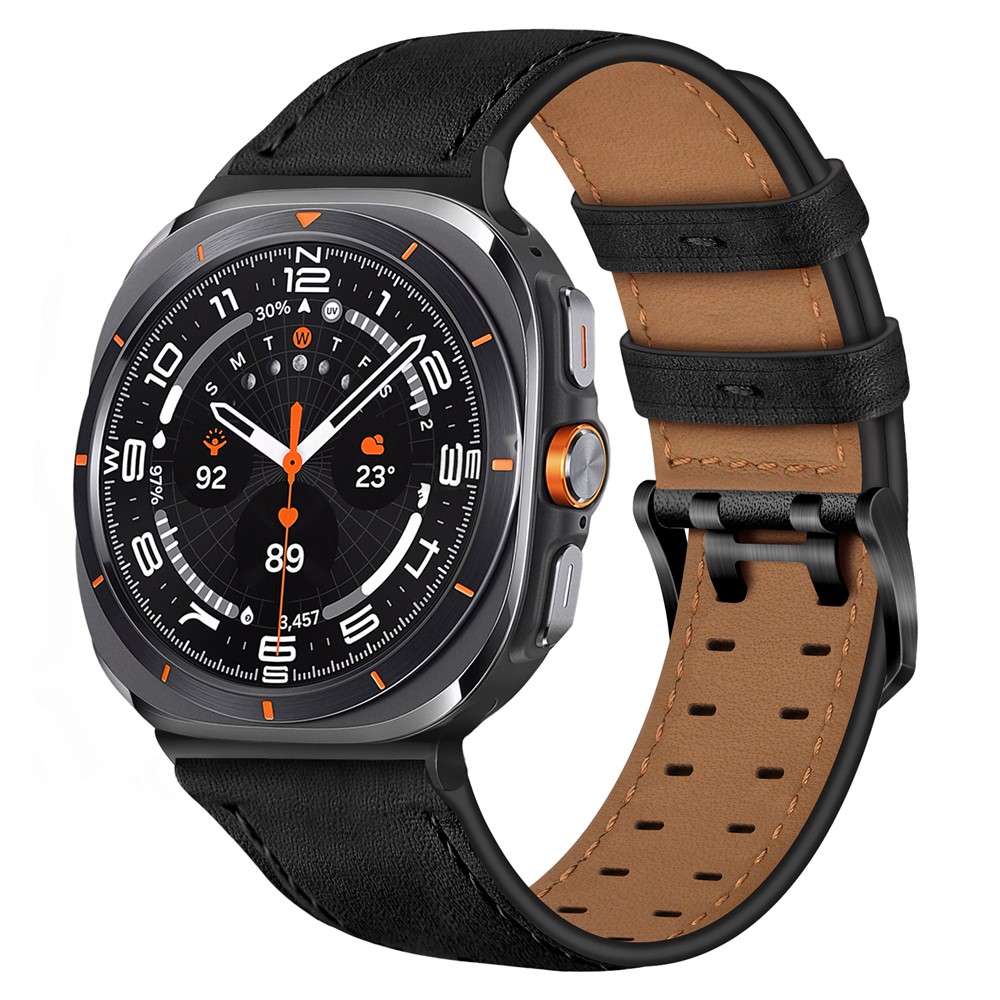  Samsung Galaxy Watch 8 46/44/40 mm Armband Äkta Läder Svart