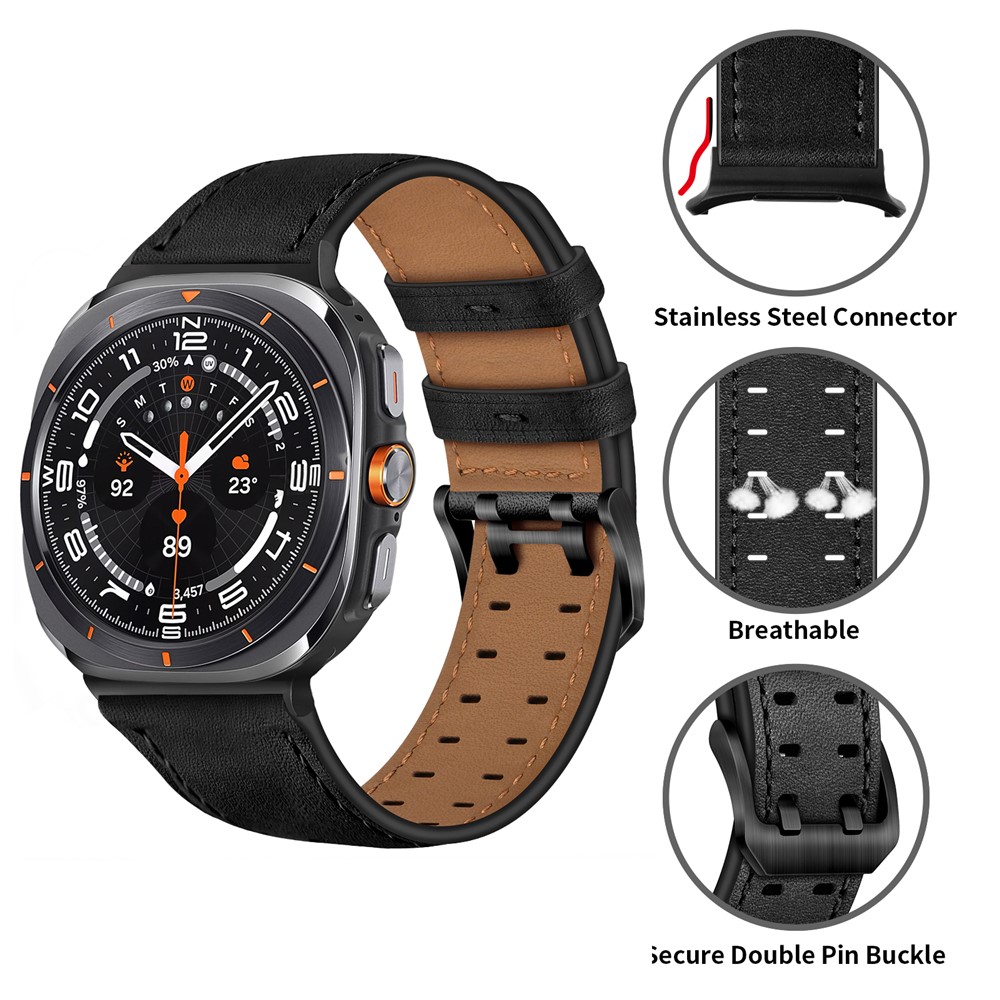  Samsung Galaxy Watch 8 46/44/40 mm Armband Äkta Läder Svart