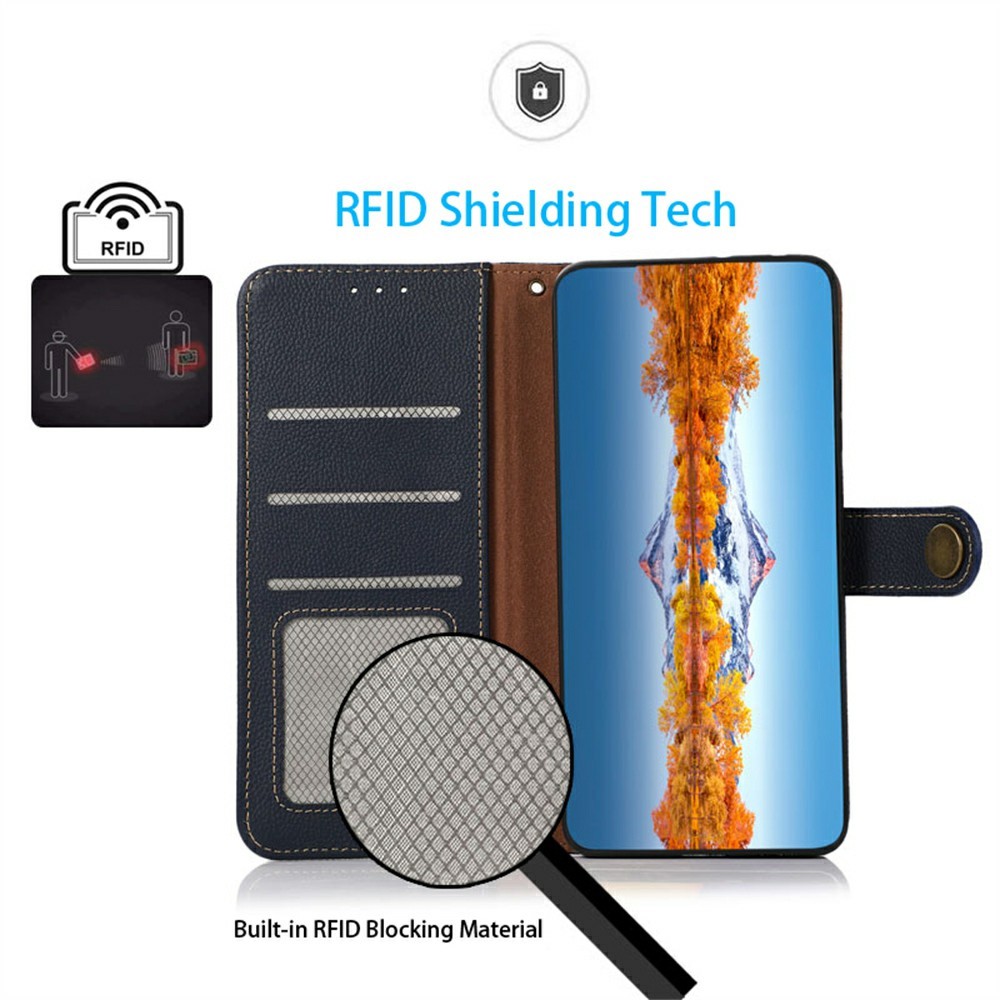 KHAZNEH KHAZNEH iPhone 17 Pro Fodral RFID Äkta Läder Mörk Blå