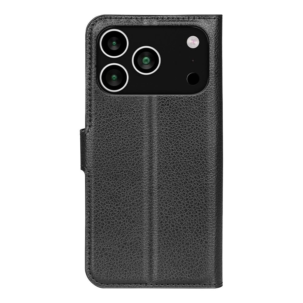  iPhone 17 Pro Fodral Litchi Läder Svart