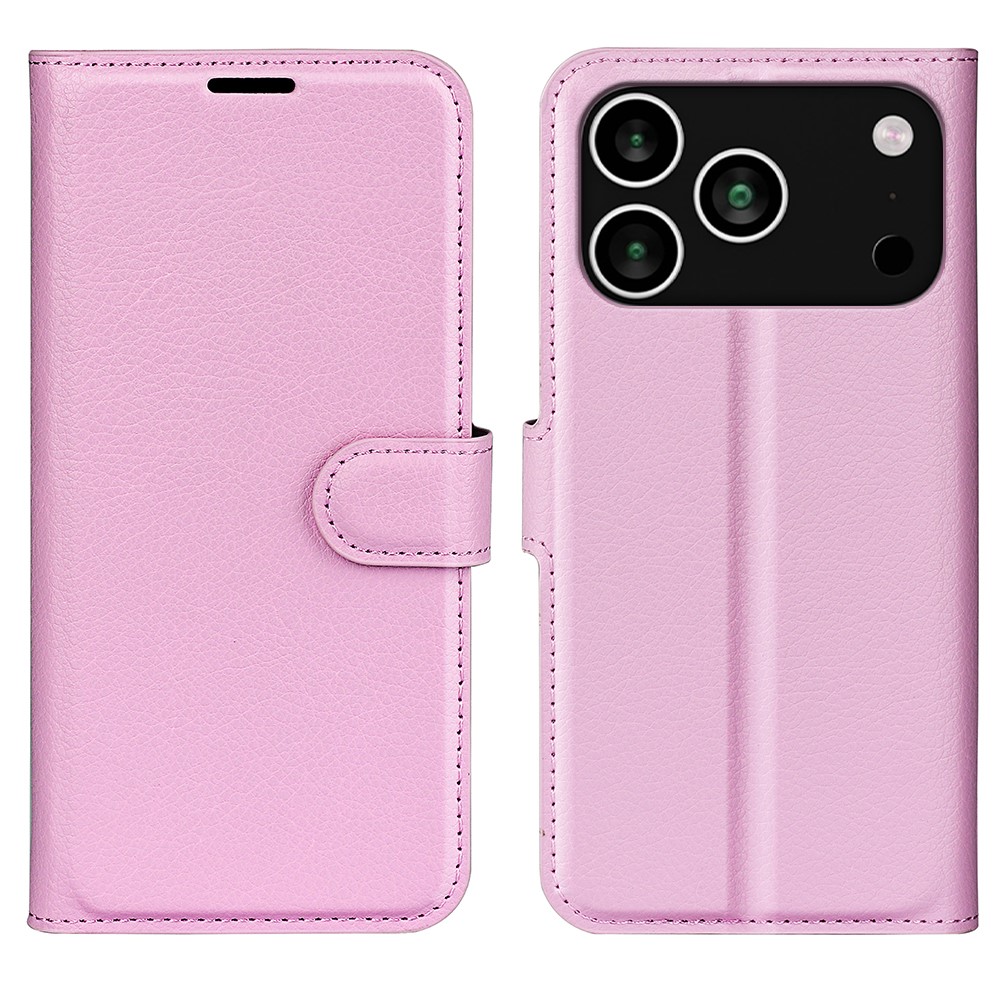  iPhone 17 Pro Fodral Litchi Läder Ljus Rosa