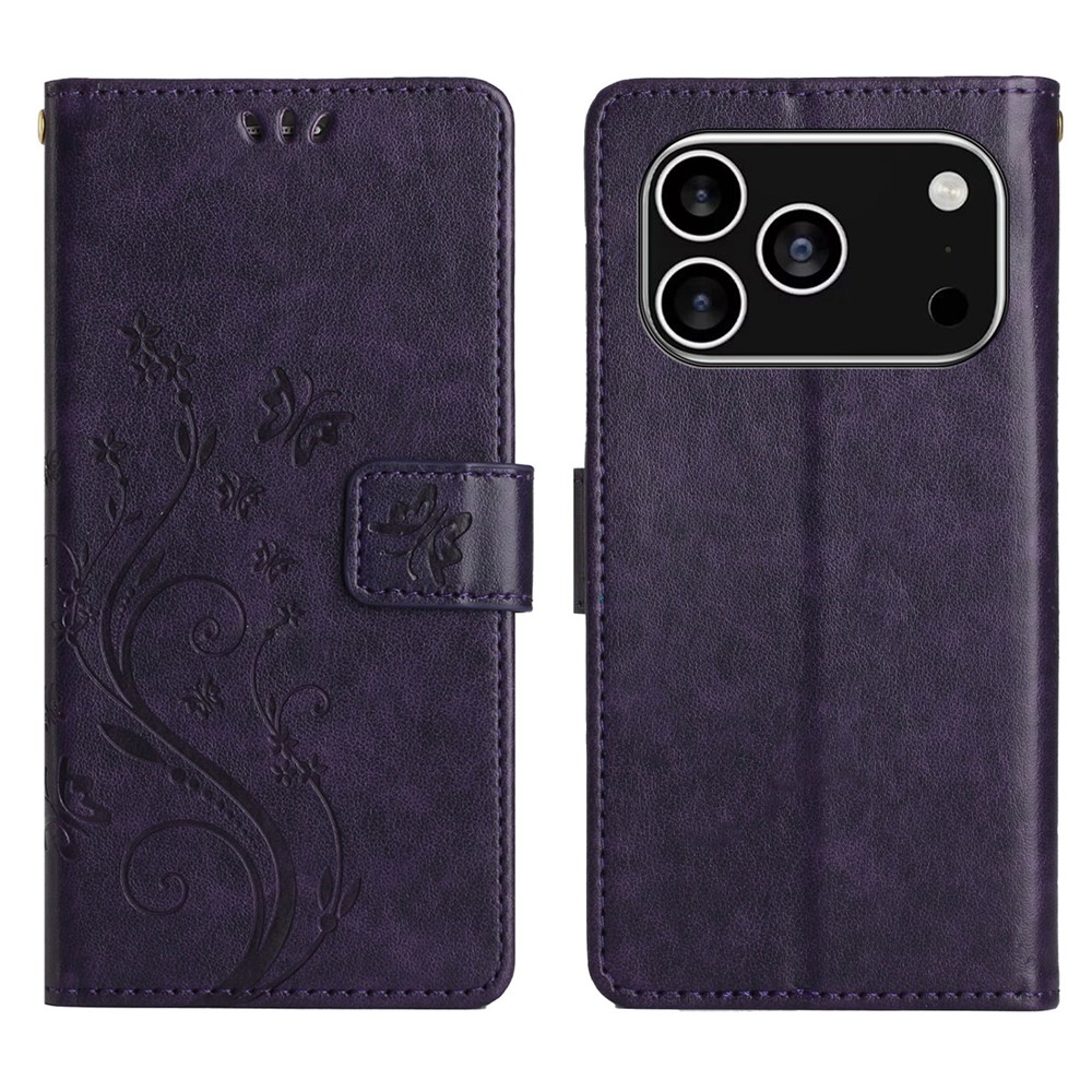  iPhone 17 Pro Fodral Med Blommigt Tryck Mörk Lila