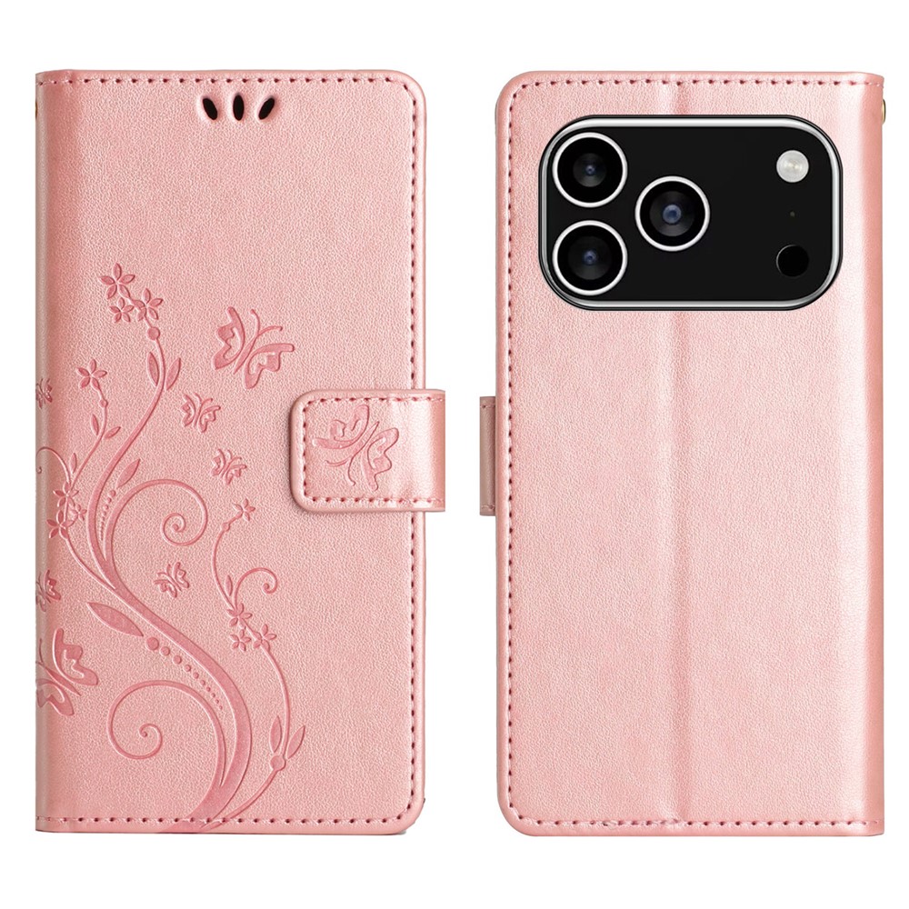  iPhone 17 Pro Fodral Med Blommigt Tryck Roséguld