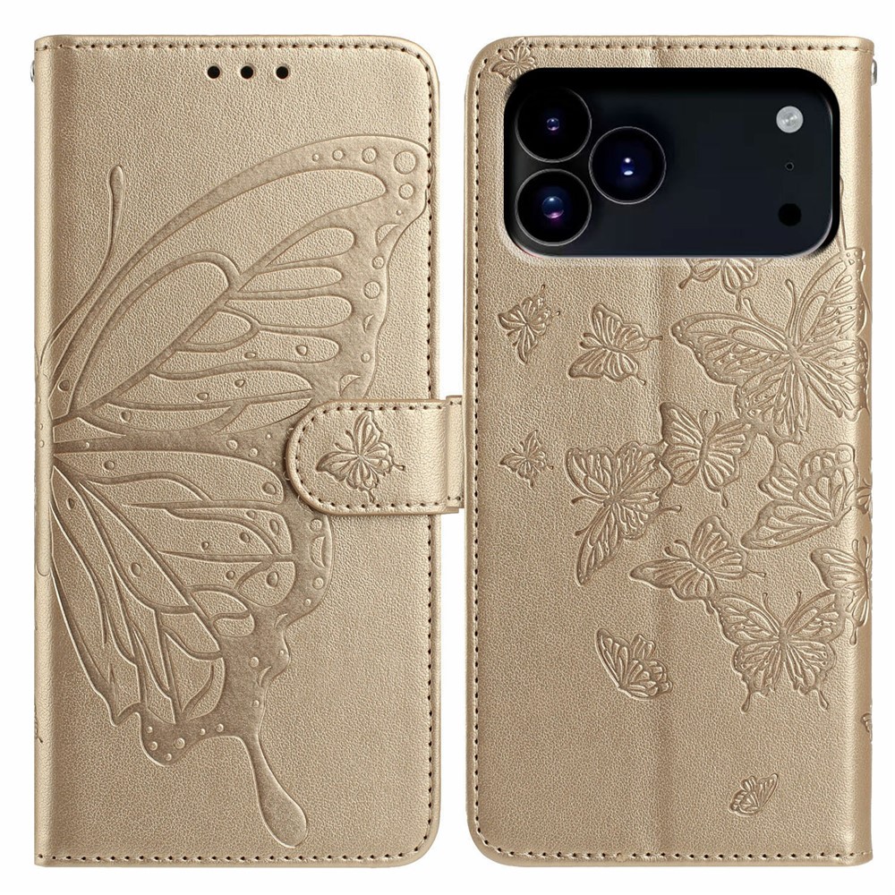  iPhone 17 Pro Fodral Med Fjäril Tryck Guld