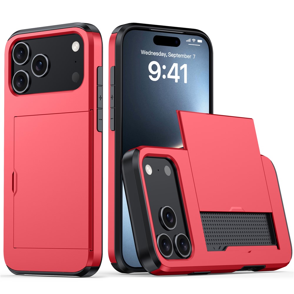  iPhone 17 Pro Skal Hybrid Med Kortfack Röd