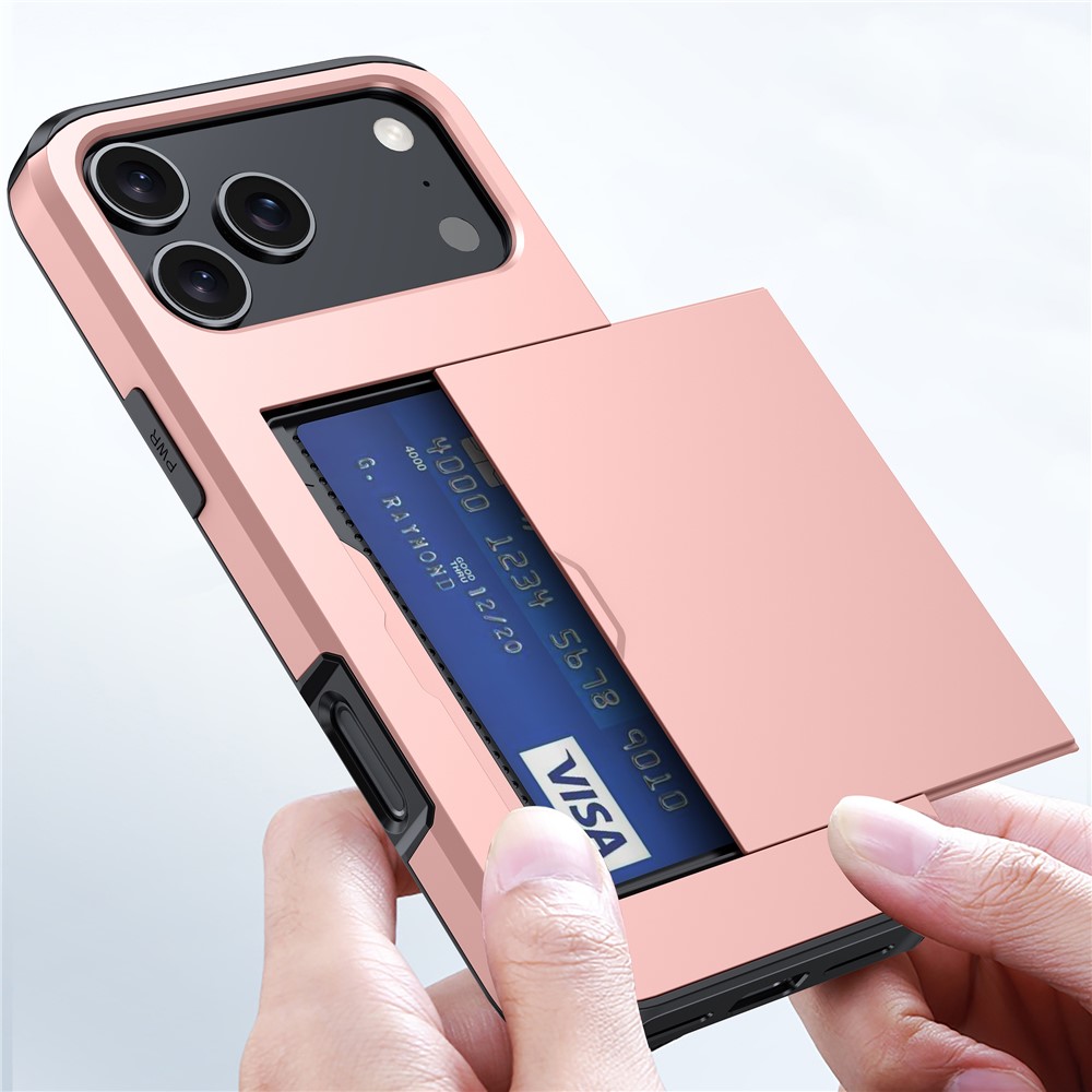  iPhone 17 Pro Skal Hybrid Med Kortfack Guld