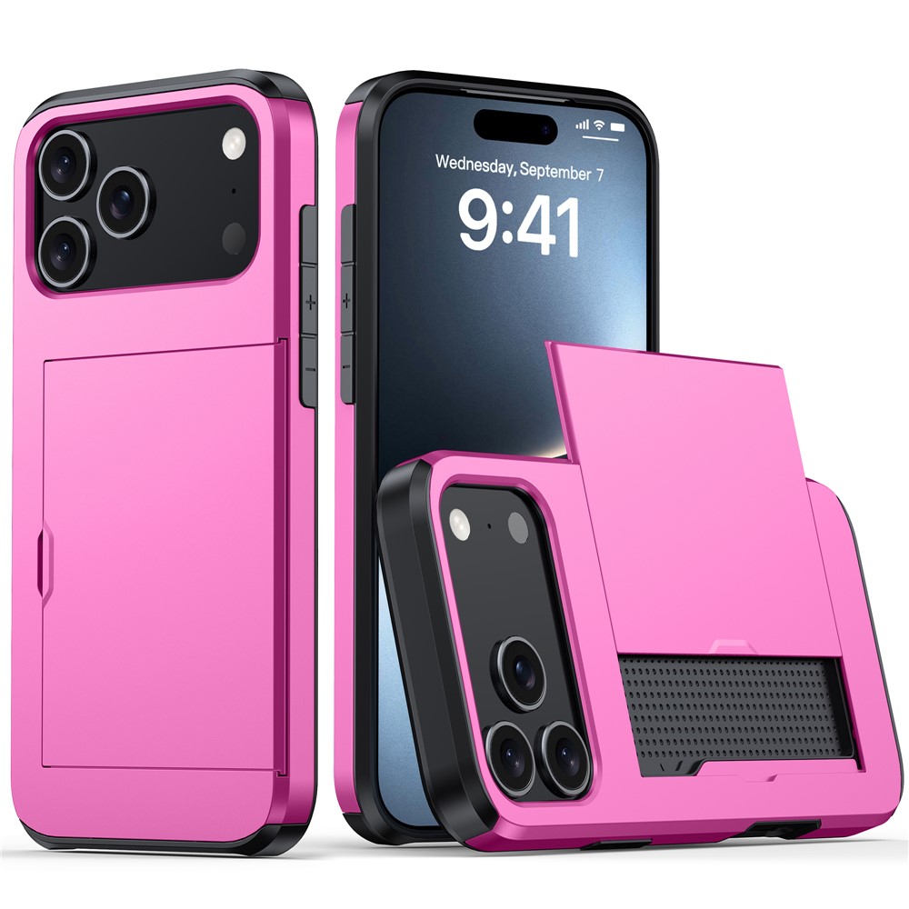  iPhone 17 Pro Skal Hybrid Med Kortfack Rosa