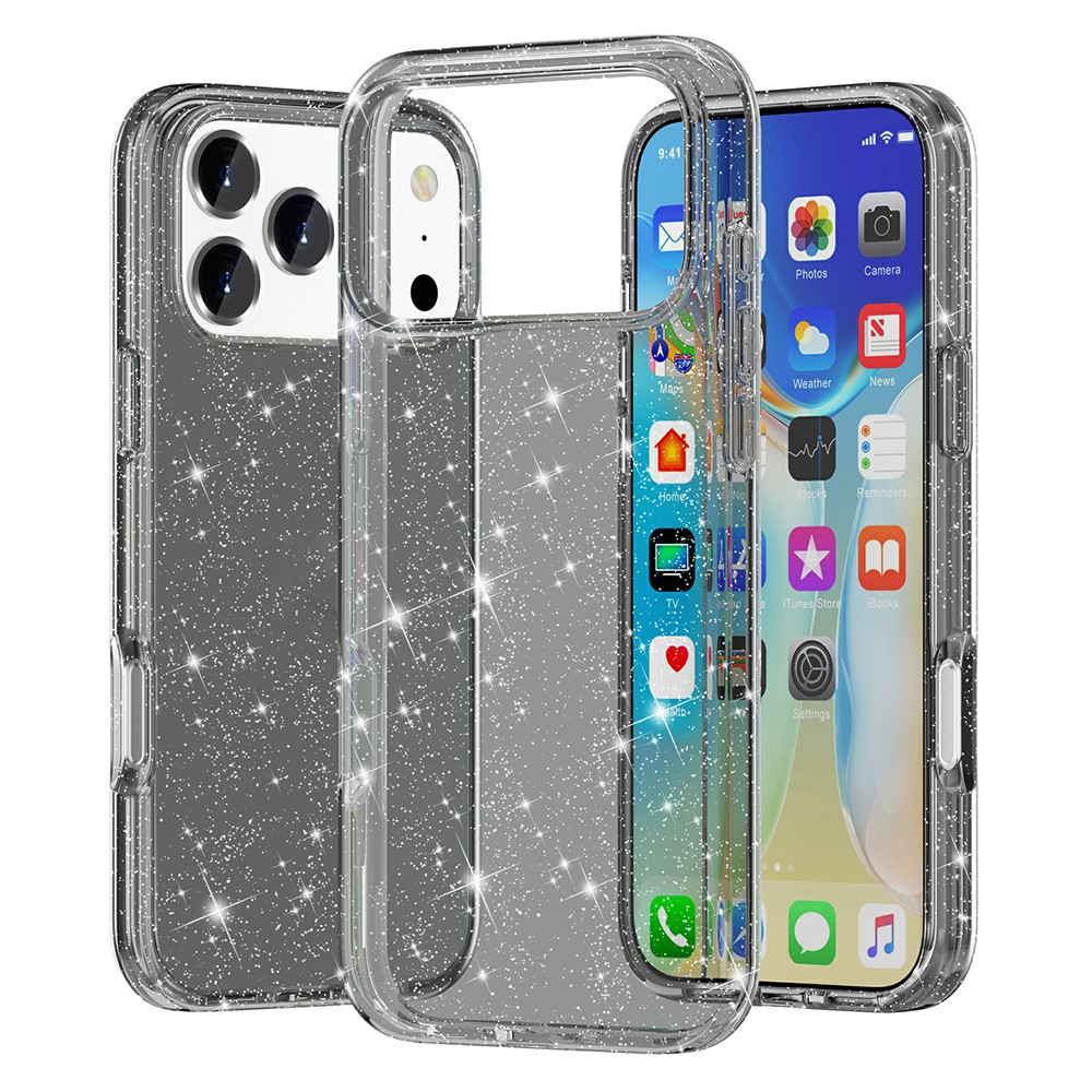  iPhone 17 Pro Skal Hybrid Glitter Svart