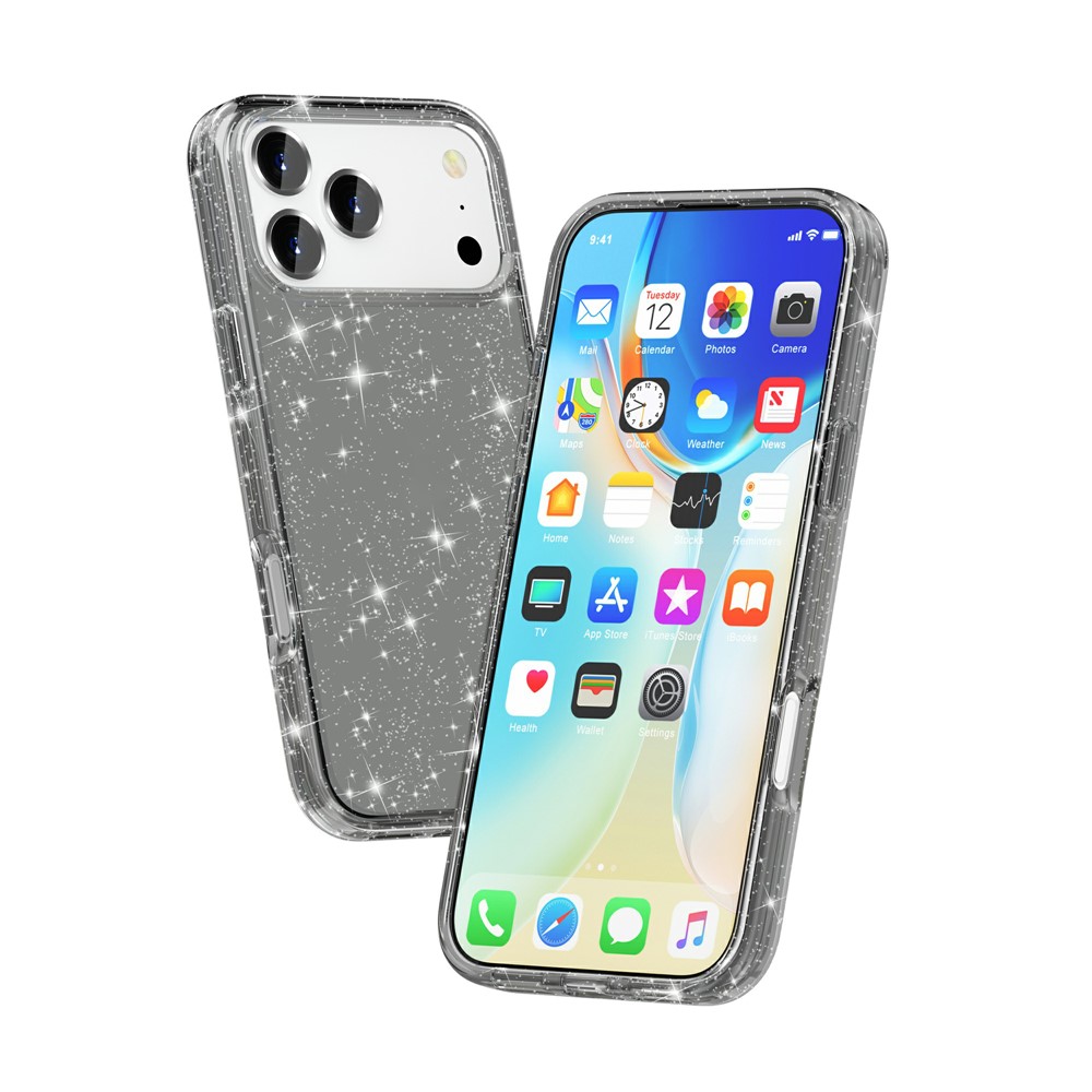  iPhone 17 Pro Skal Hybrid Glitter Svart