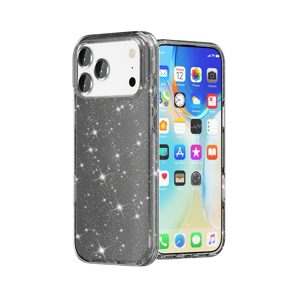  iPhone 17 Pro Skal Hybrid Glitter Svart