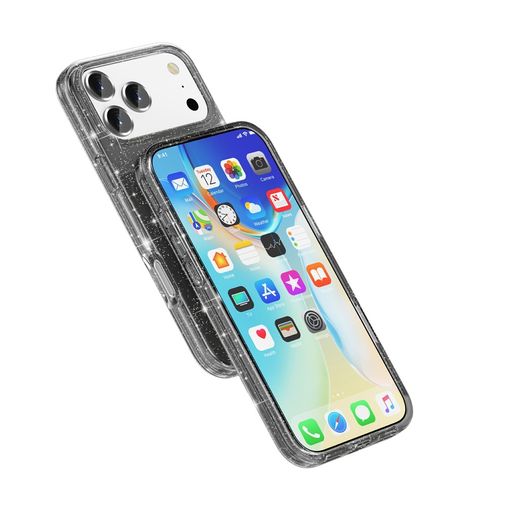  iPhone 17 Pro Skal Hybrid Glitter Svart
