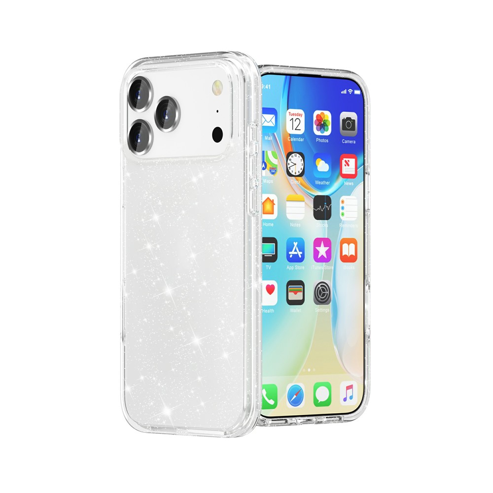  iPhone 17 Pro Skal Hybrid Glitter Vit