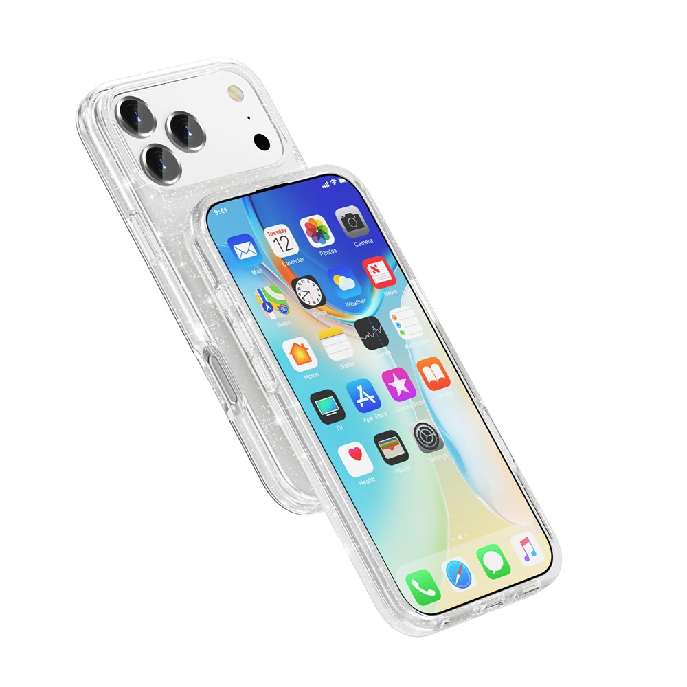  iPhone 17 Pro Skal Hybrid Glitter Vit