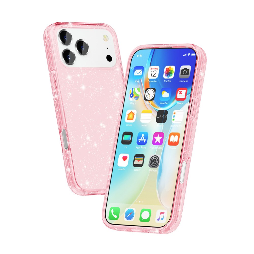  iPhone 17 Pro Skal Hybrid Glitter Rosa