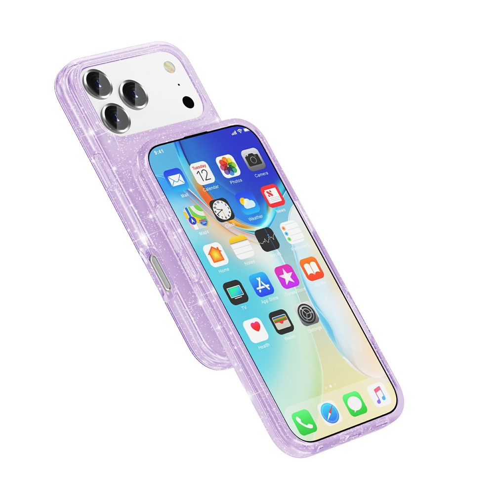  iPhone 17 Pro Skal Hybrid Glitter Lila