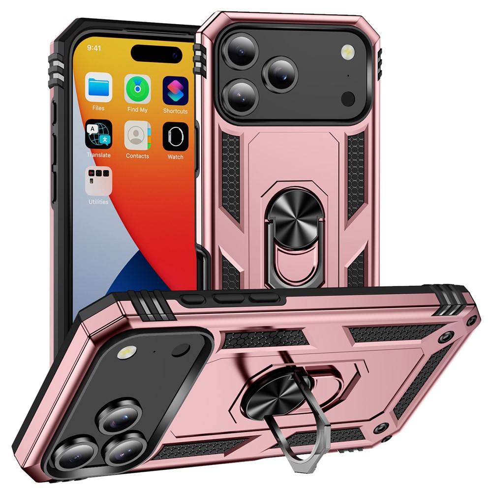  iPhone 17 Pro Skal Shockproof Hybrid Ring Roséguld